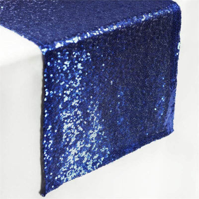 Sequin 12"x108" Table Runner Navy Blue - Glittering Design - Linen Luxes