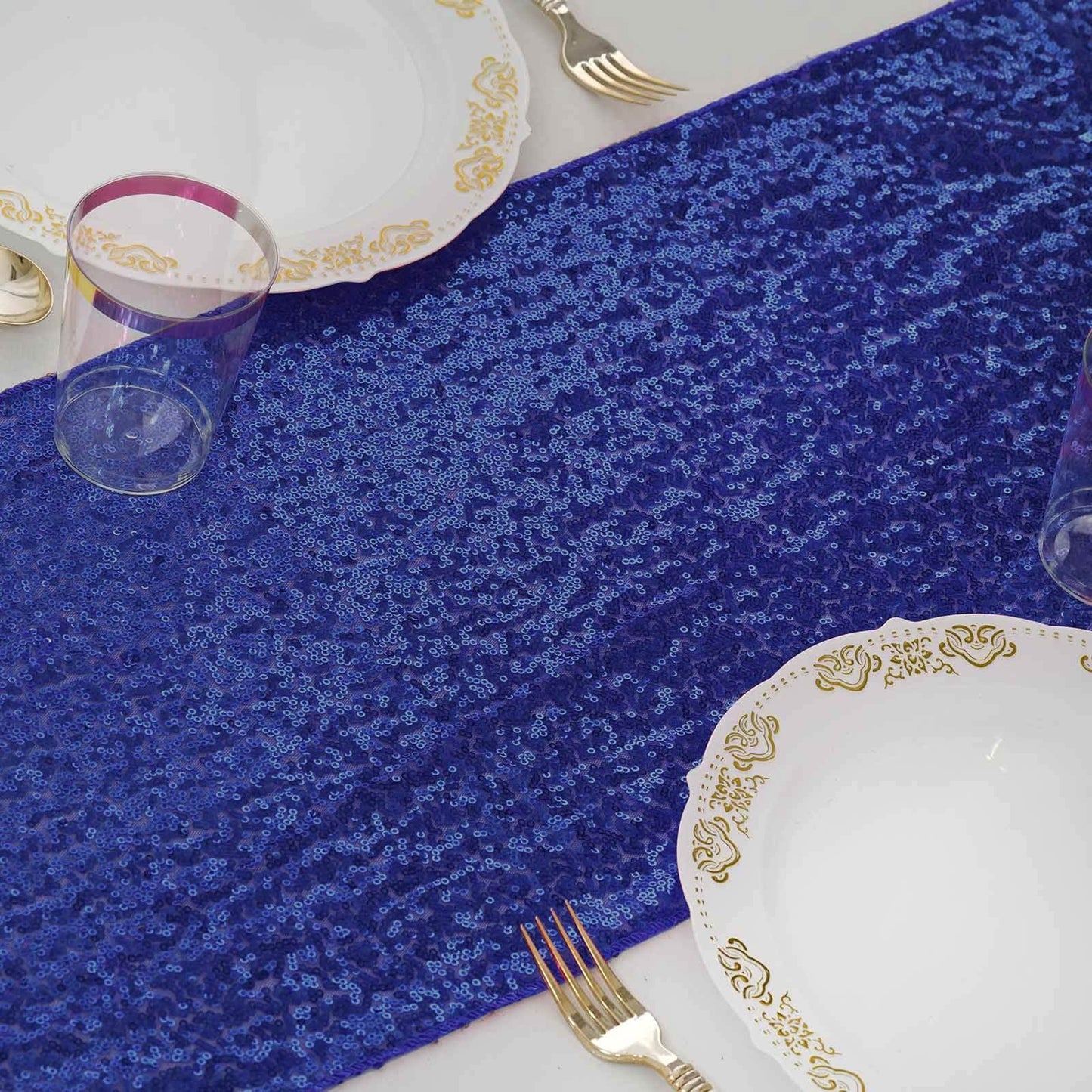 Sequin 12"x108" Table Runner Navy Blue - Glittering Design - Linen Luxes