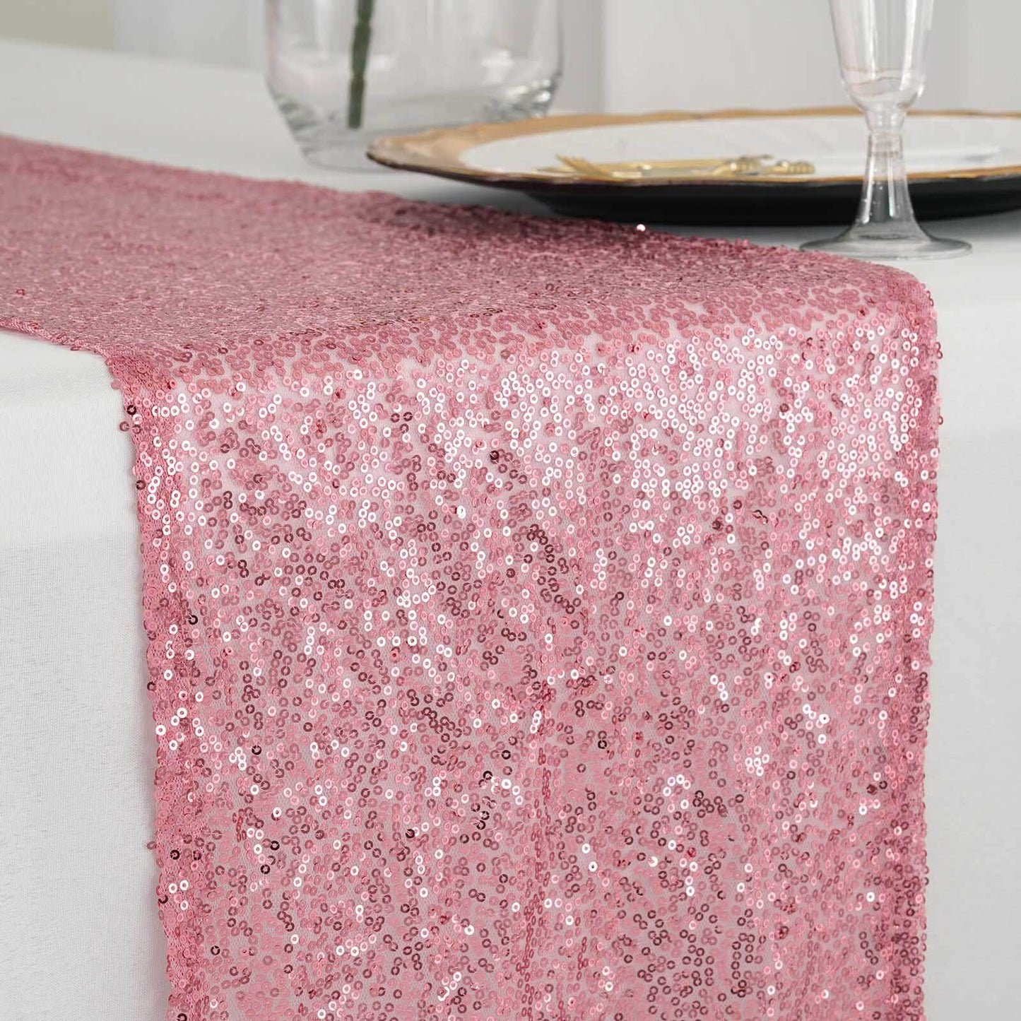 Sequin 12"x108" Table Runner Pink - Glittering Design - Linen Luxes