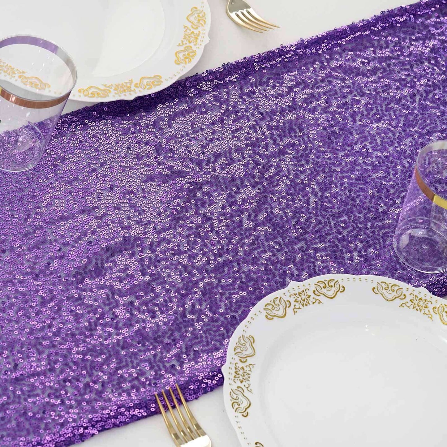 Sequin 12"x108" Table Runner Purple - Glittering Design - Linen Luxes