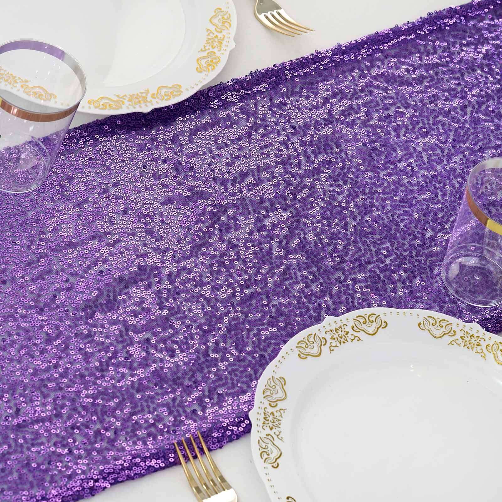 Sequin 12"x108" Table Runner Purple - Glittering Design - Linen Luxes