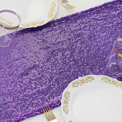 Sequin 12"x108" Table Runner Purple - Glittering Design - Linen Luxes
