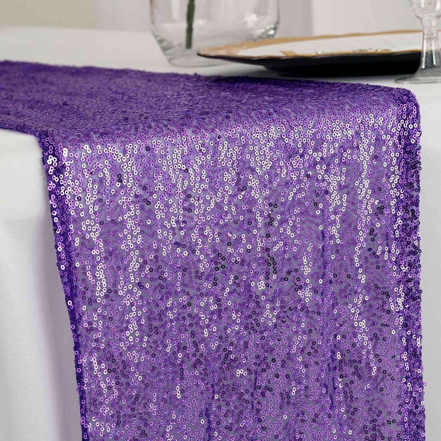 Sequin 12"x108" Table Runner Purple - Glittering Design - Linen Luxes