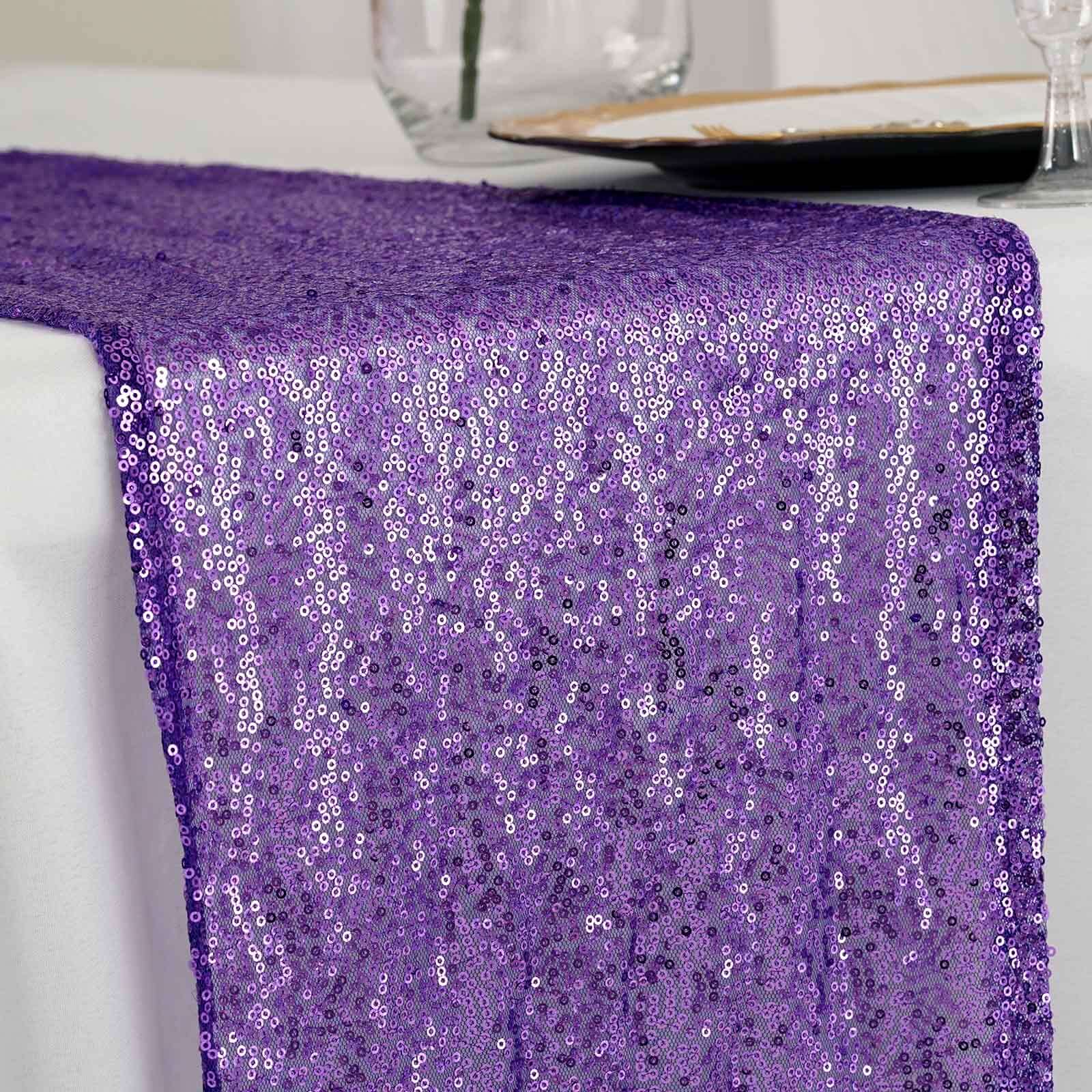 Sequin 12"x108" Table Runner Purple - Glittering Design - Linen Luxes