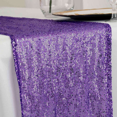 Sequin 12"x108" Table Runner Purple - Glittering Design - Linen Luxes