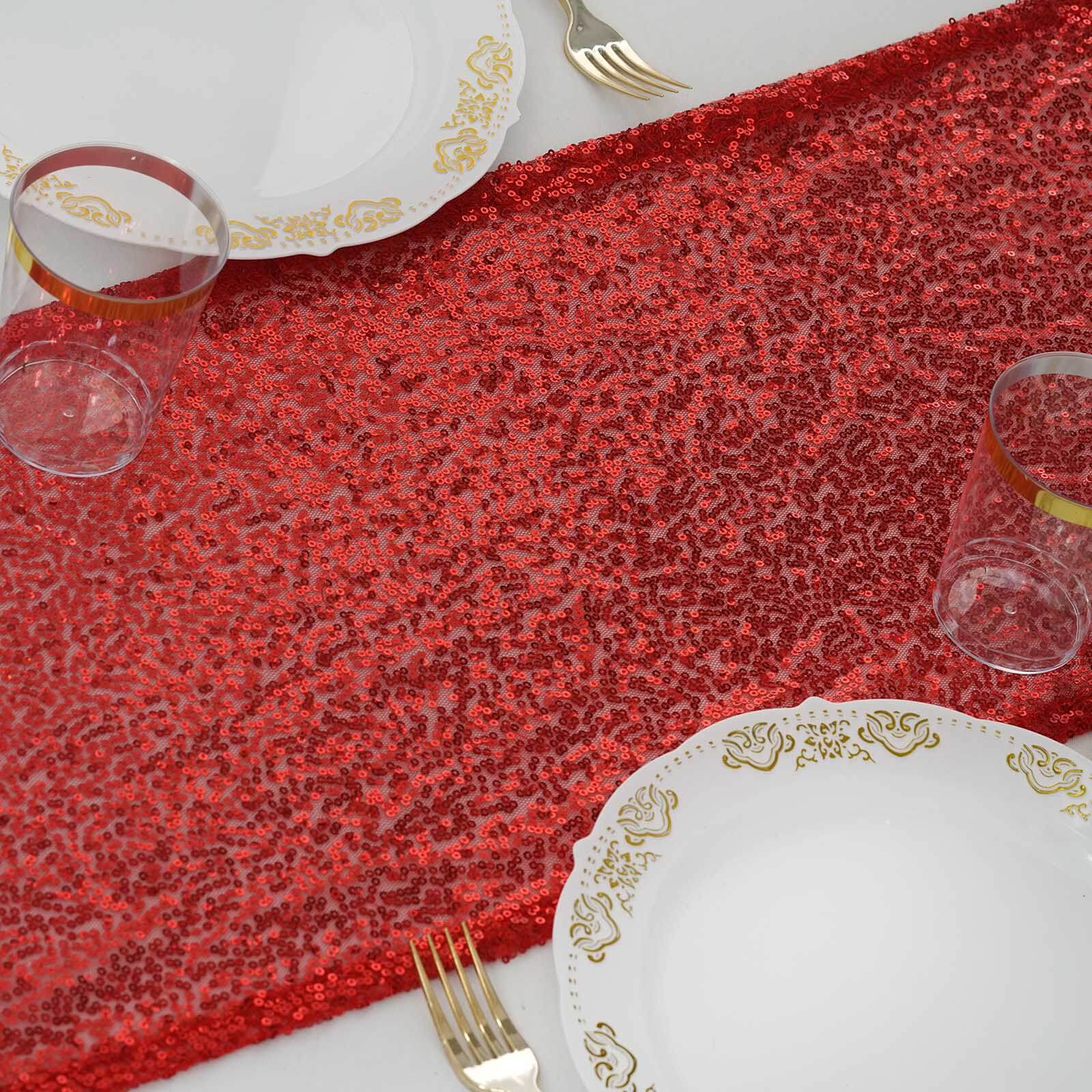 Sequin 12"x108" Table Runner Red - Glittering Design - Linen Luxes