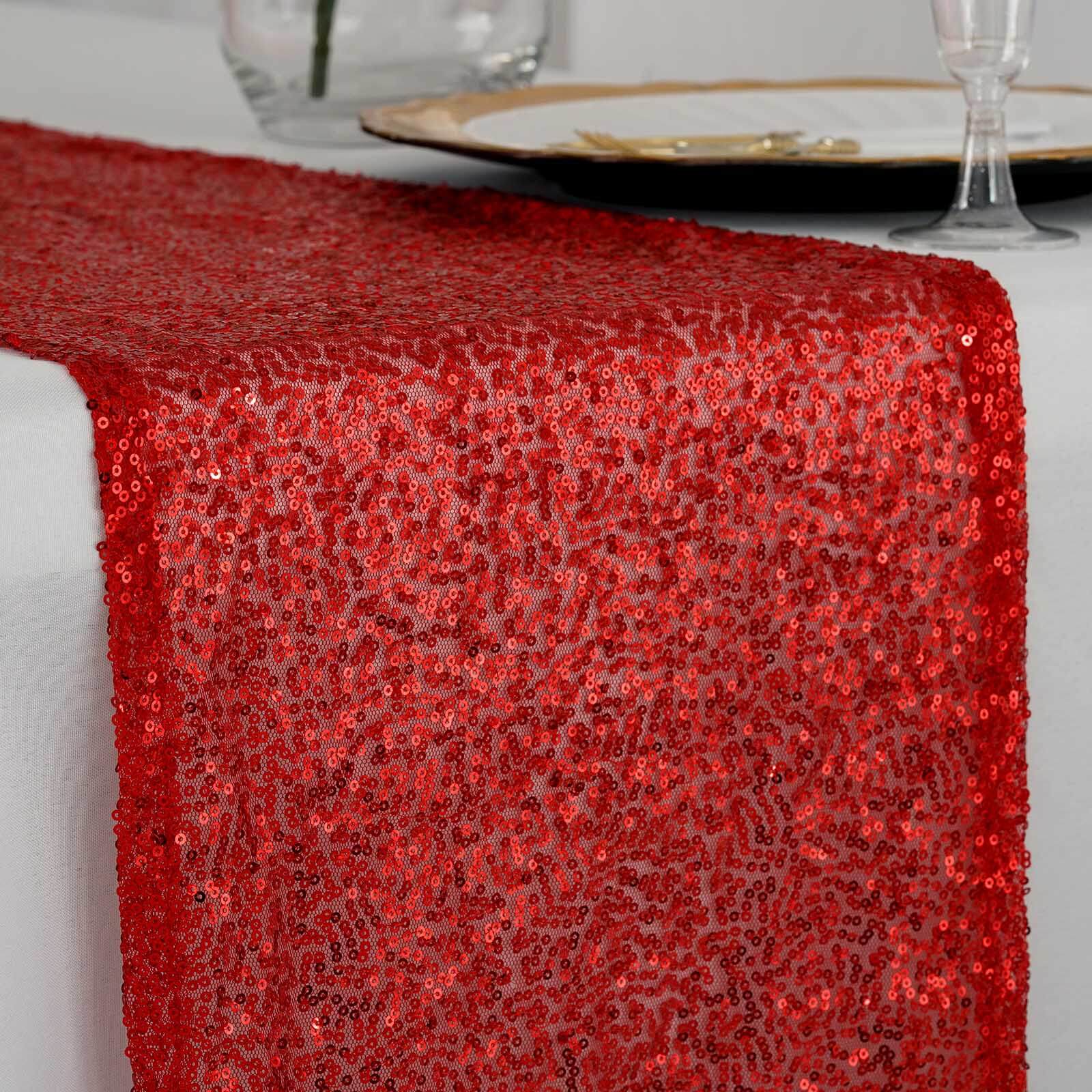 Sequin 12"x108" Table Runner Red - Glittering Design - Linen Luxes