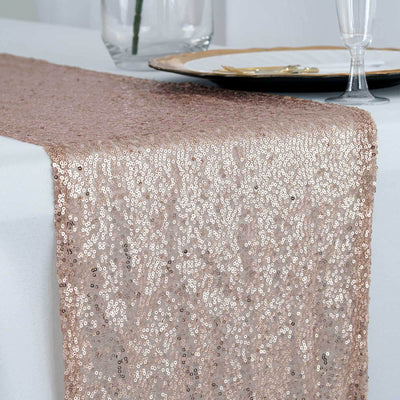 Sequin 12"x108" Table Runner Rose Gold - Glittering Design - Linen Luxes