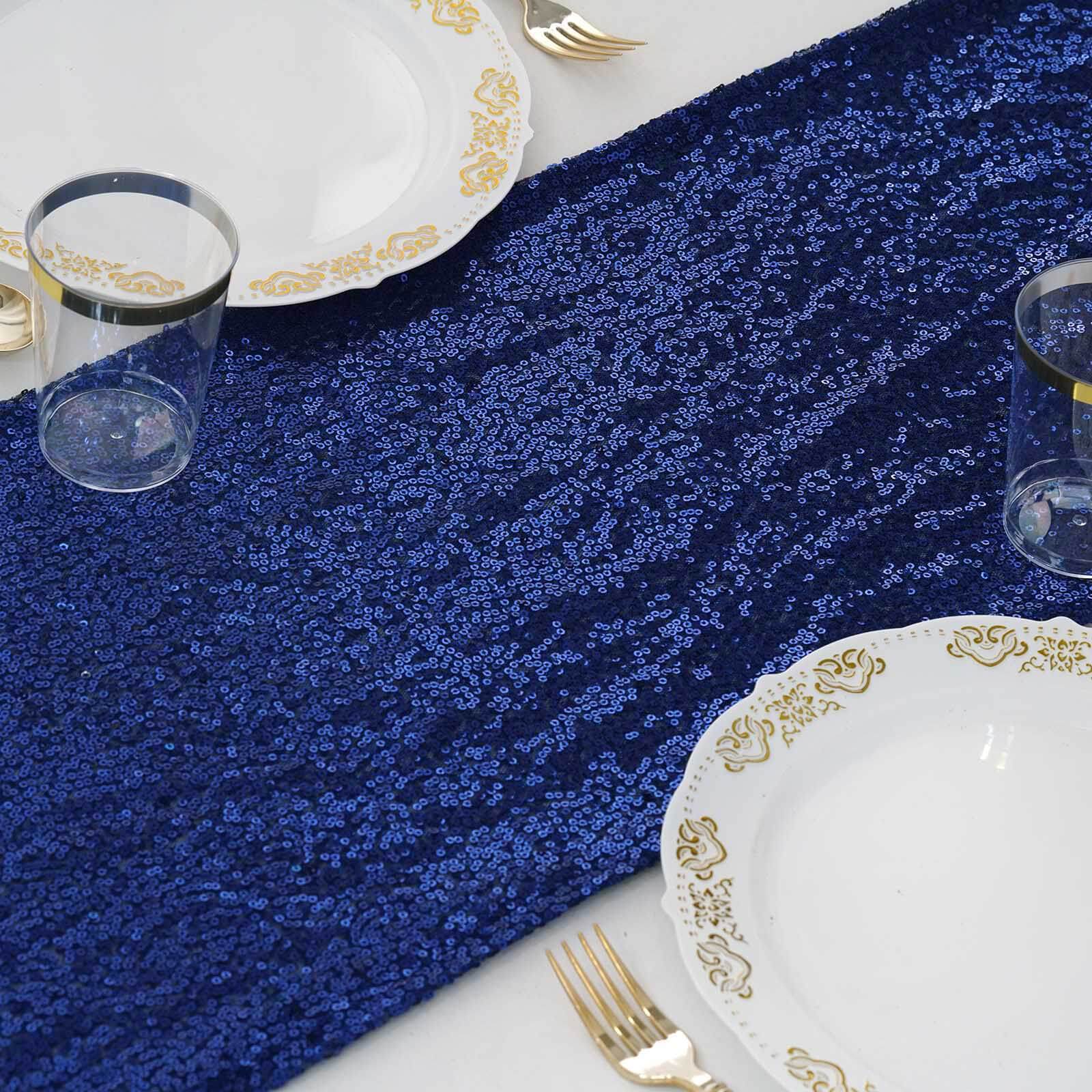 Sequin 12"x108" Table Runner Royal Blue - Glittering Design - Linen Luxes
