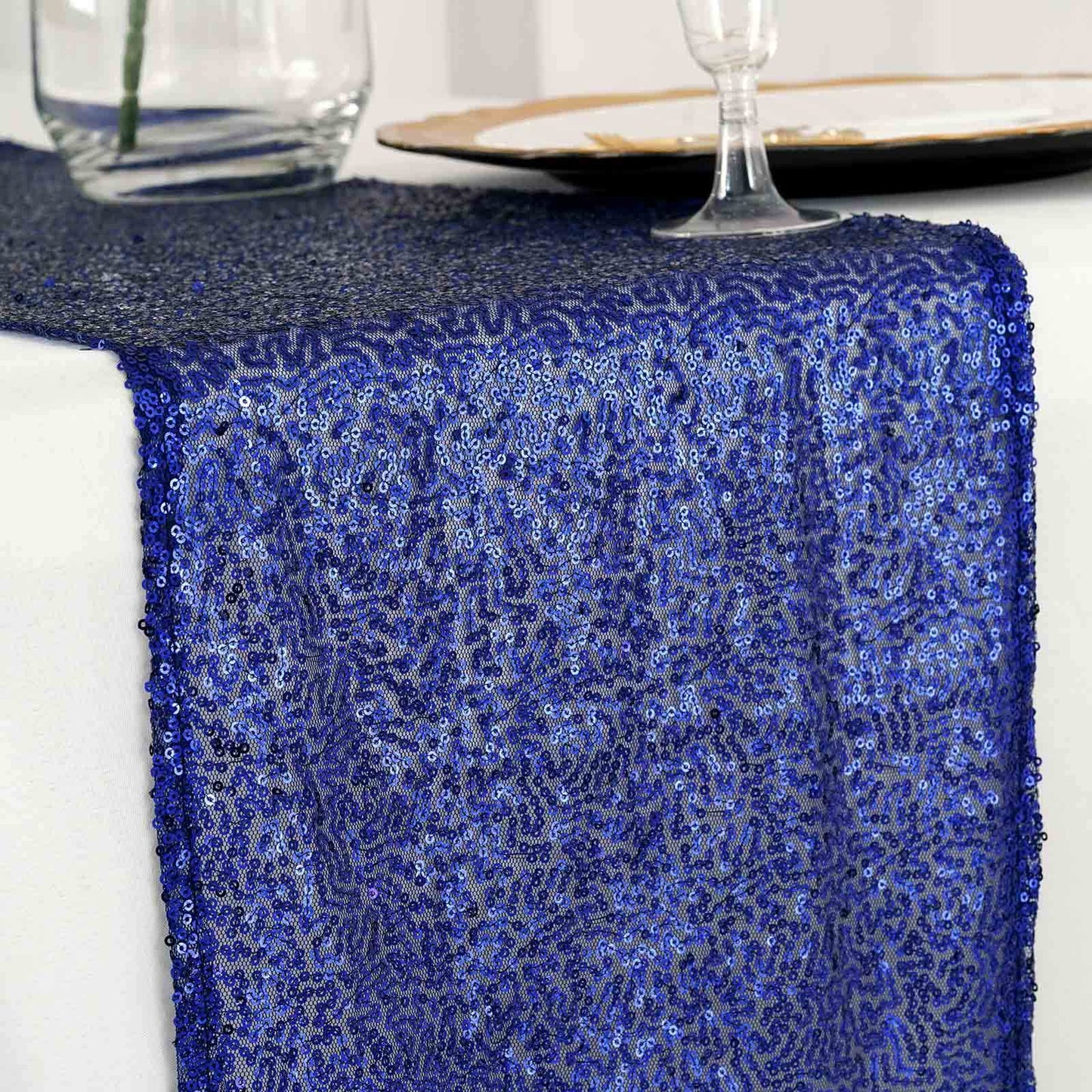 Sequin 12"x108" Table Runner Royal Blue - Glittering Design - Linen Luxes