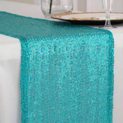 Sequin 12"x108" Table Runner Turquoise - Glittering Design - Linen Luxes