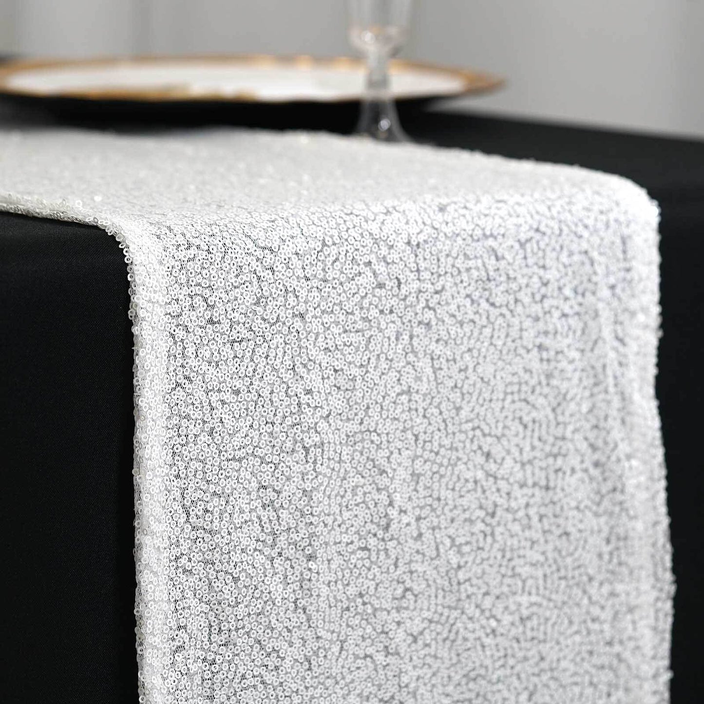 Sequin 12"x108" Table Runner White - Glittering Design for Stylish Celebrations - Linen Luxes