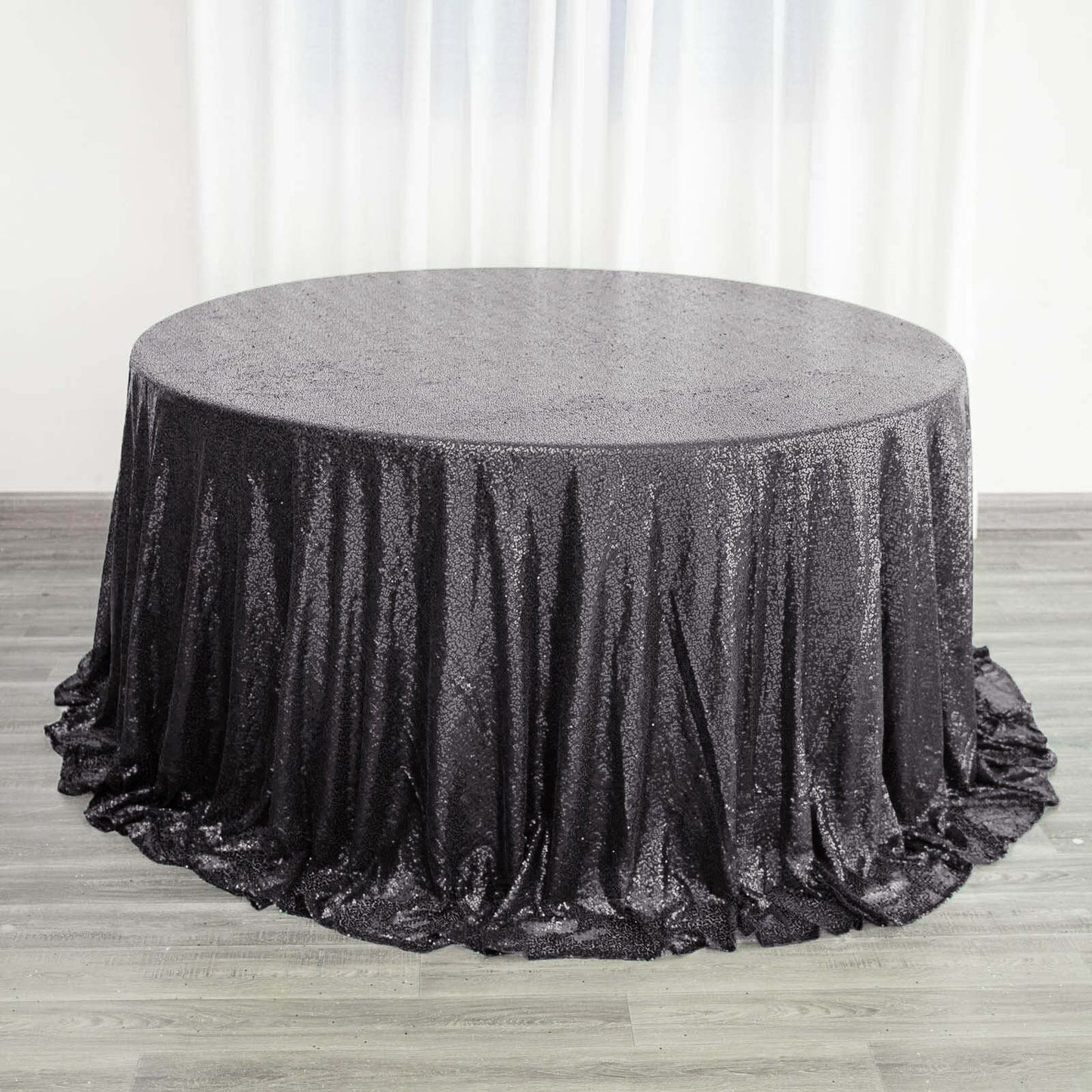 Sequin 132" Round Tablecloth Black - Seamless Dazzling Table Cover - Linen Luxes