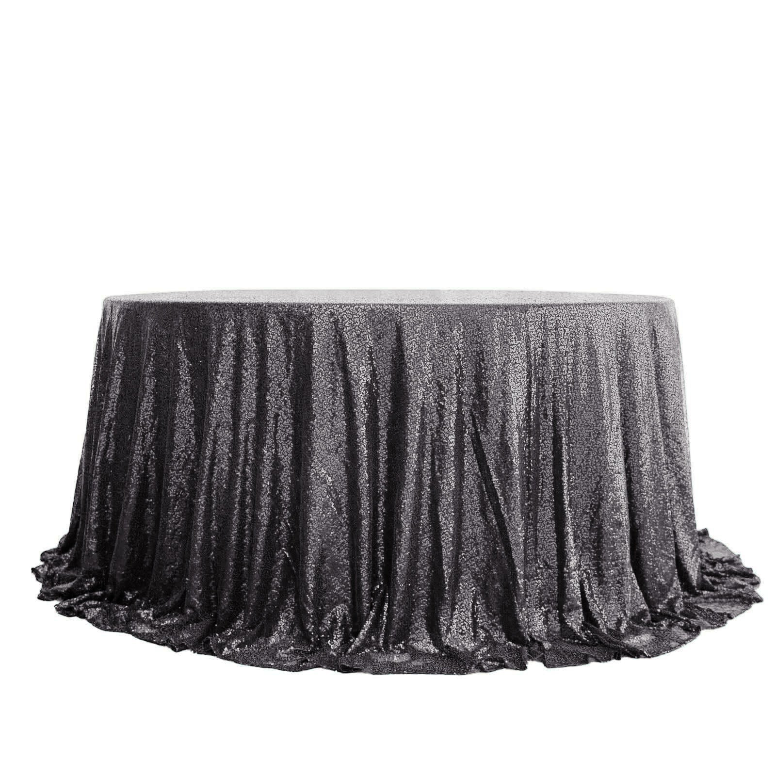 Sequin 132" Round Tablecloth Black - Seamless Dazzling Table Cover - Linen Luxes