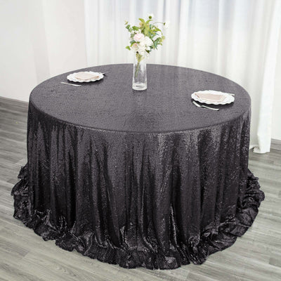 Sequin 132" Round Tablecloth Black - Seamless Dazzling Table Cover - Linen Luxes