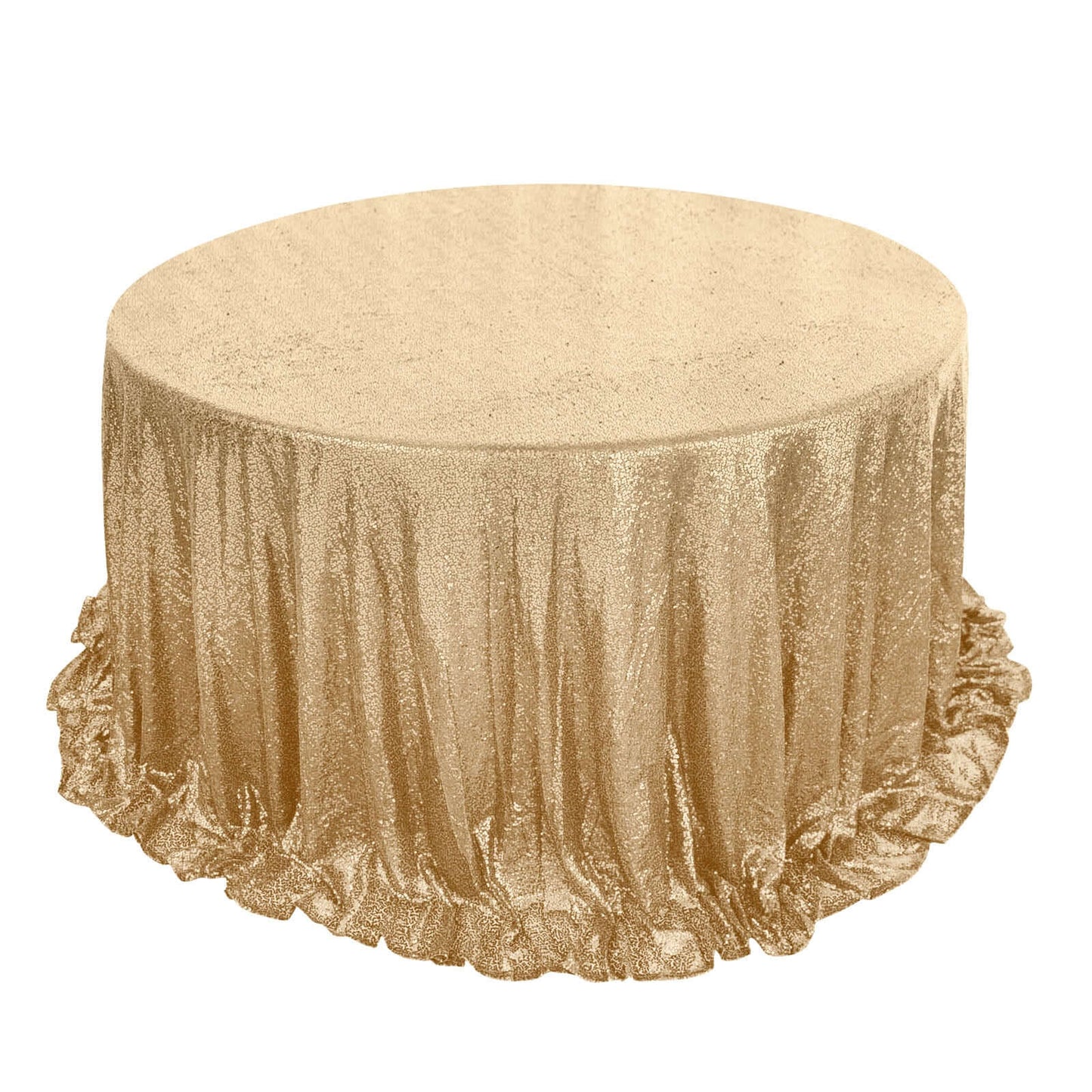 Sequin 132" Round Tablecloth Champagne - Seamless Dazzling Table Cover - Linen Luxes