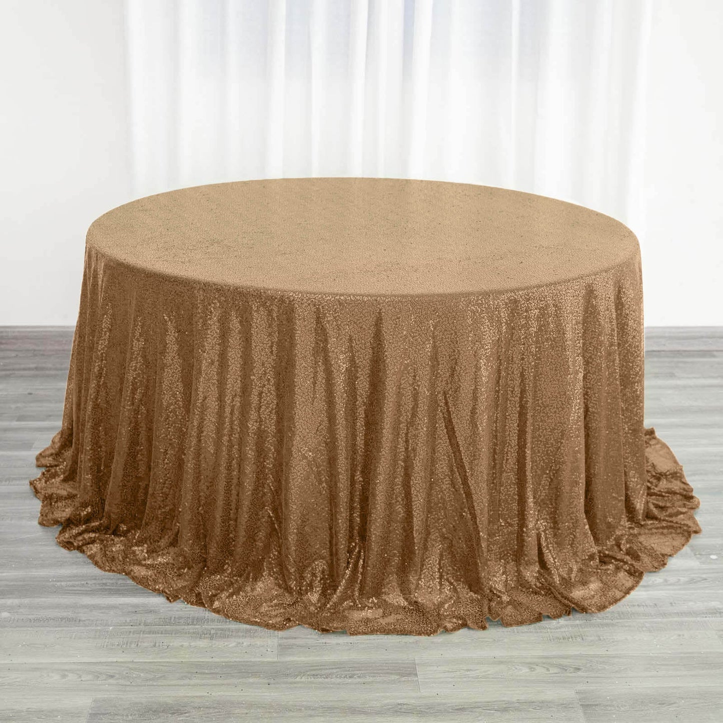 Sequin 132" Round Tablecloth Gold - Seamless Dazzling Design for Refined Events - Linen Luxes