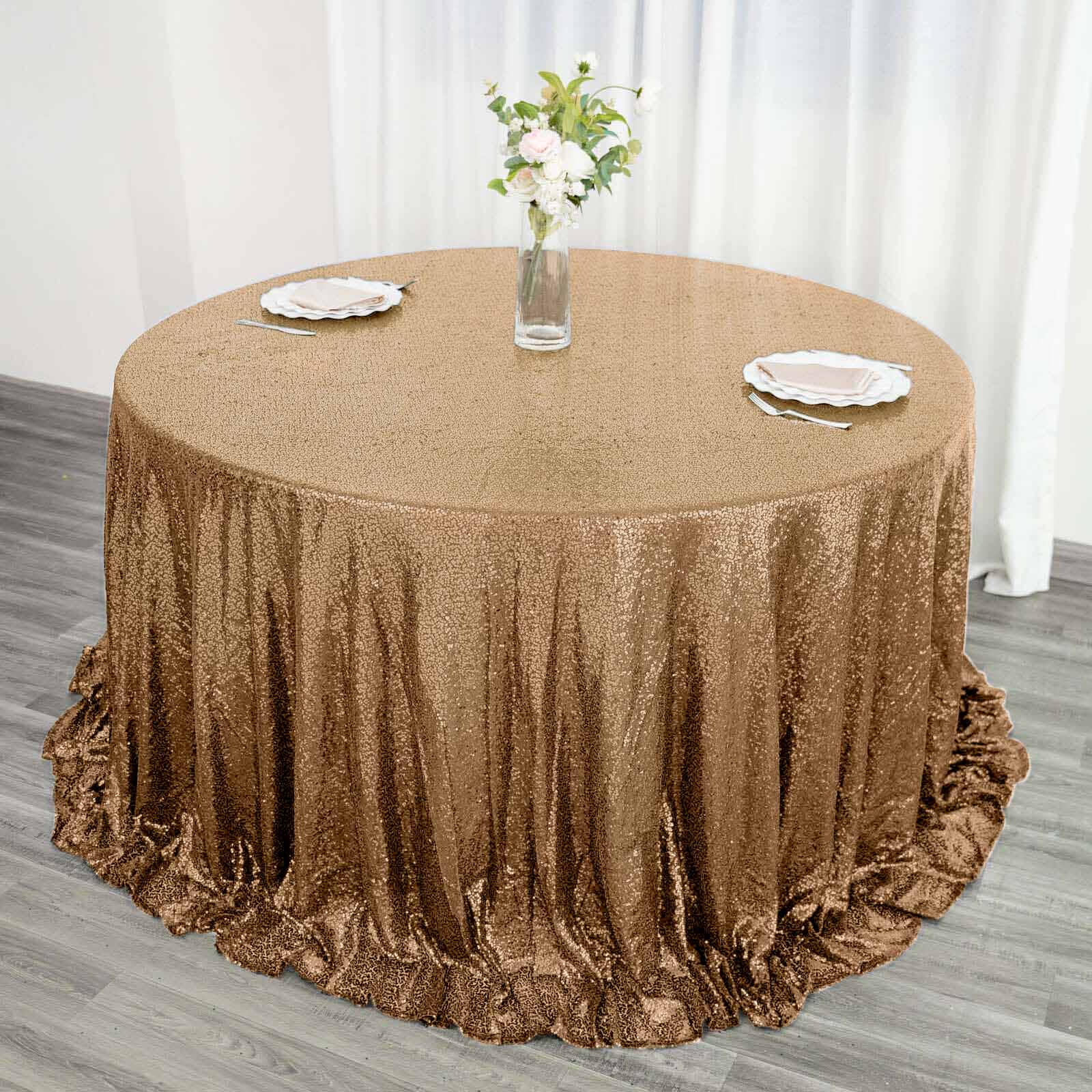 Sequin 132" Round Tablecloth Gold - Seamless Dazzling Design for Refined Events - Linen Luxes
