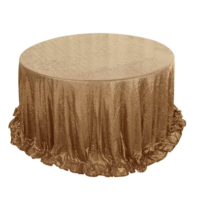 Sequin 132" Round Tablecloth Gold - Seamless Dazzling Design for Refined Events - Linen Luxes