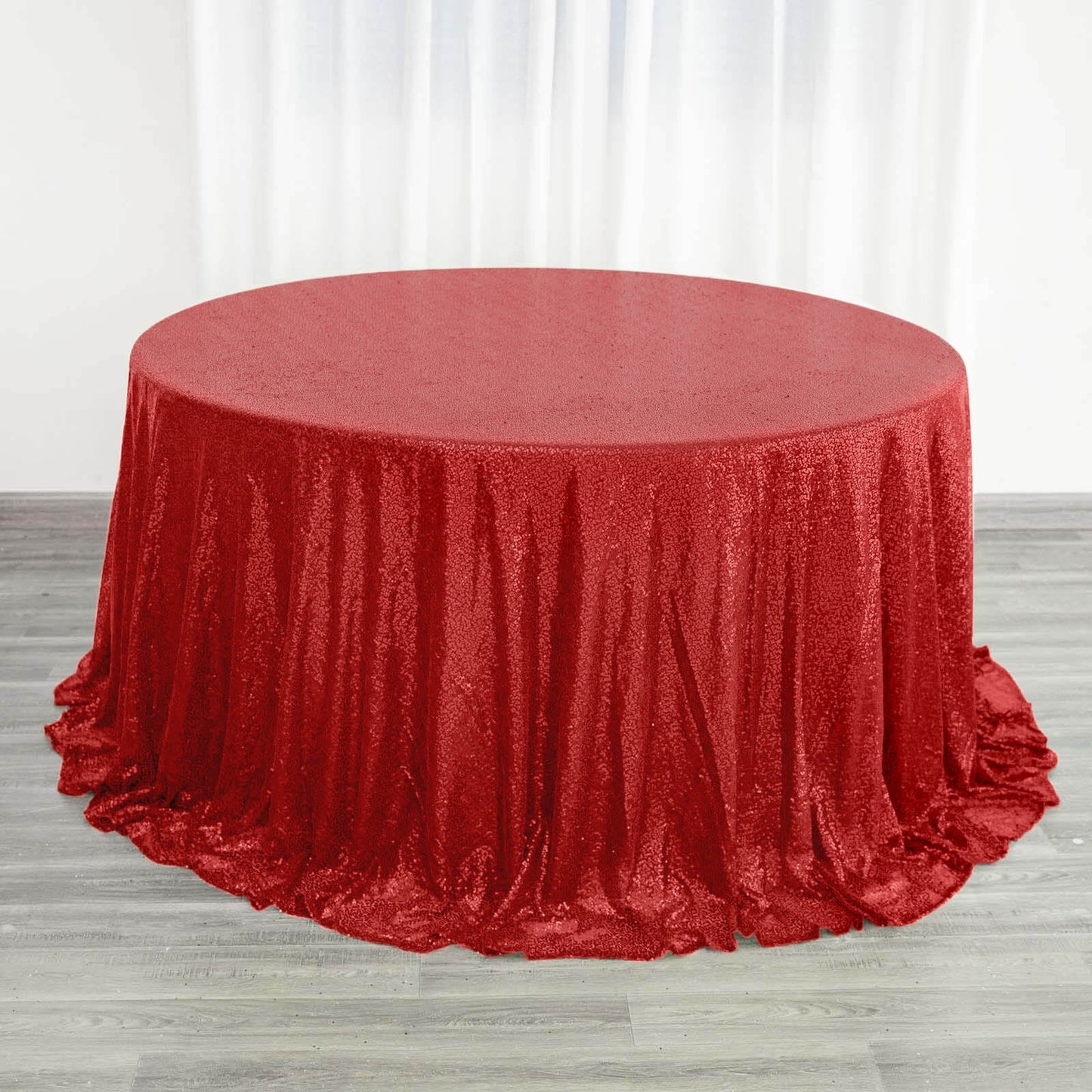 Sequin 132" Round Tablecloth Red - Seamless Dazzling Table Cover - Linen Luxes