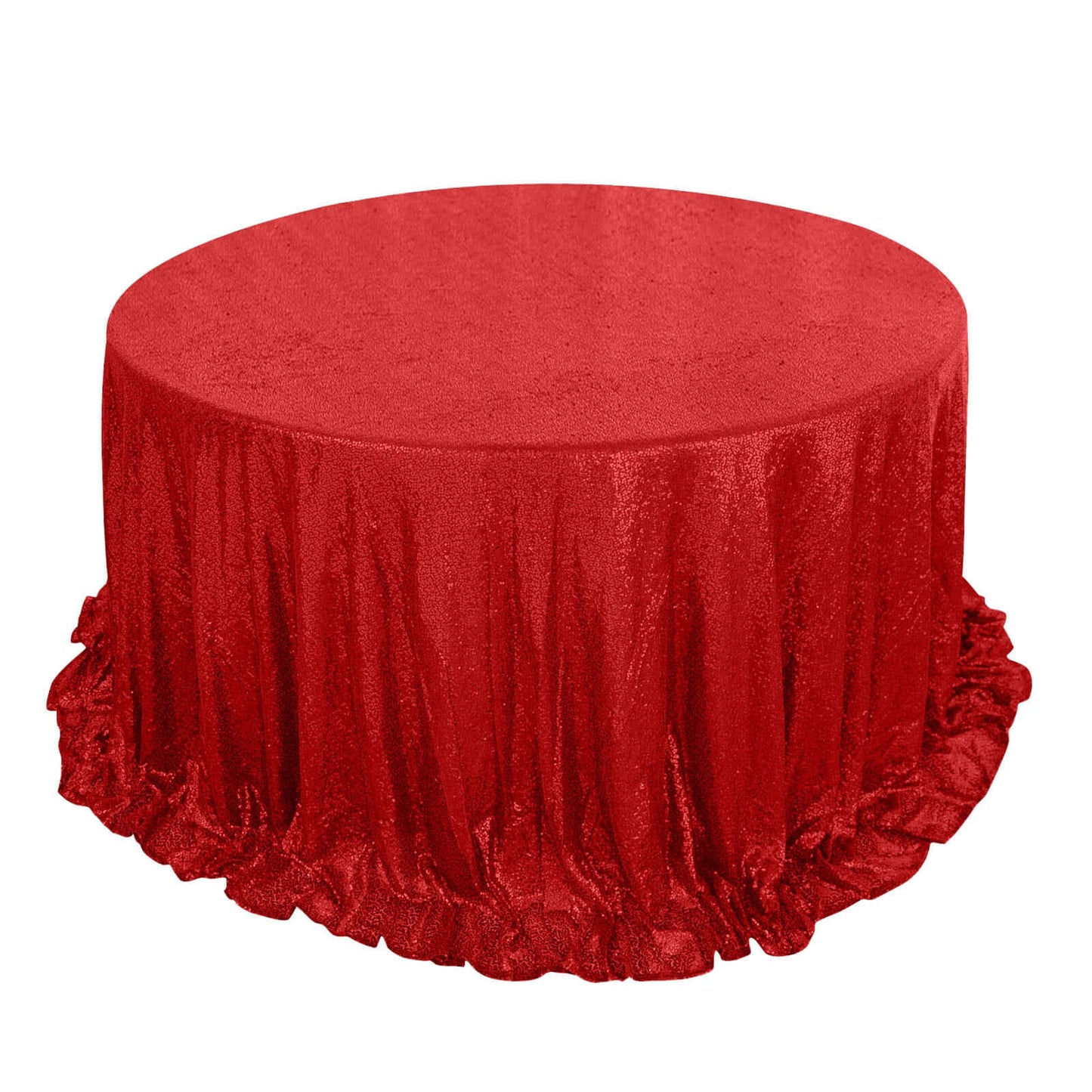 Sequin 132" Round Tablecloth Red - Seamless Dazzling Table Cover - Linen Luxes