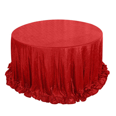 Sequin 132" Round Tablecloth Red - Seamless Dazzling Table Cover - Linen Luxes