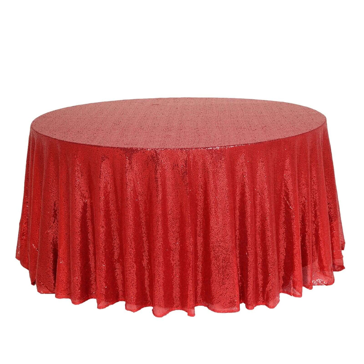 Sequin 132" Round Tablecloth Red - Seamless Dazzling Table Cover - Linen Luxes