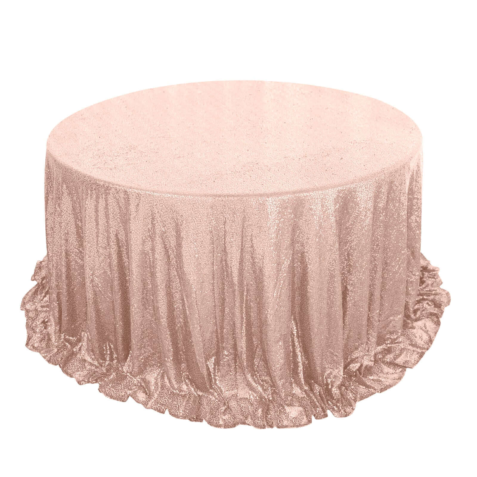 Sequin 132" Round Tablecloth Rose Gold - Seamless Dazzling Table Cover - Linen Luxes