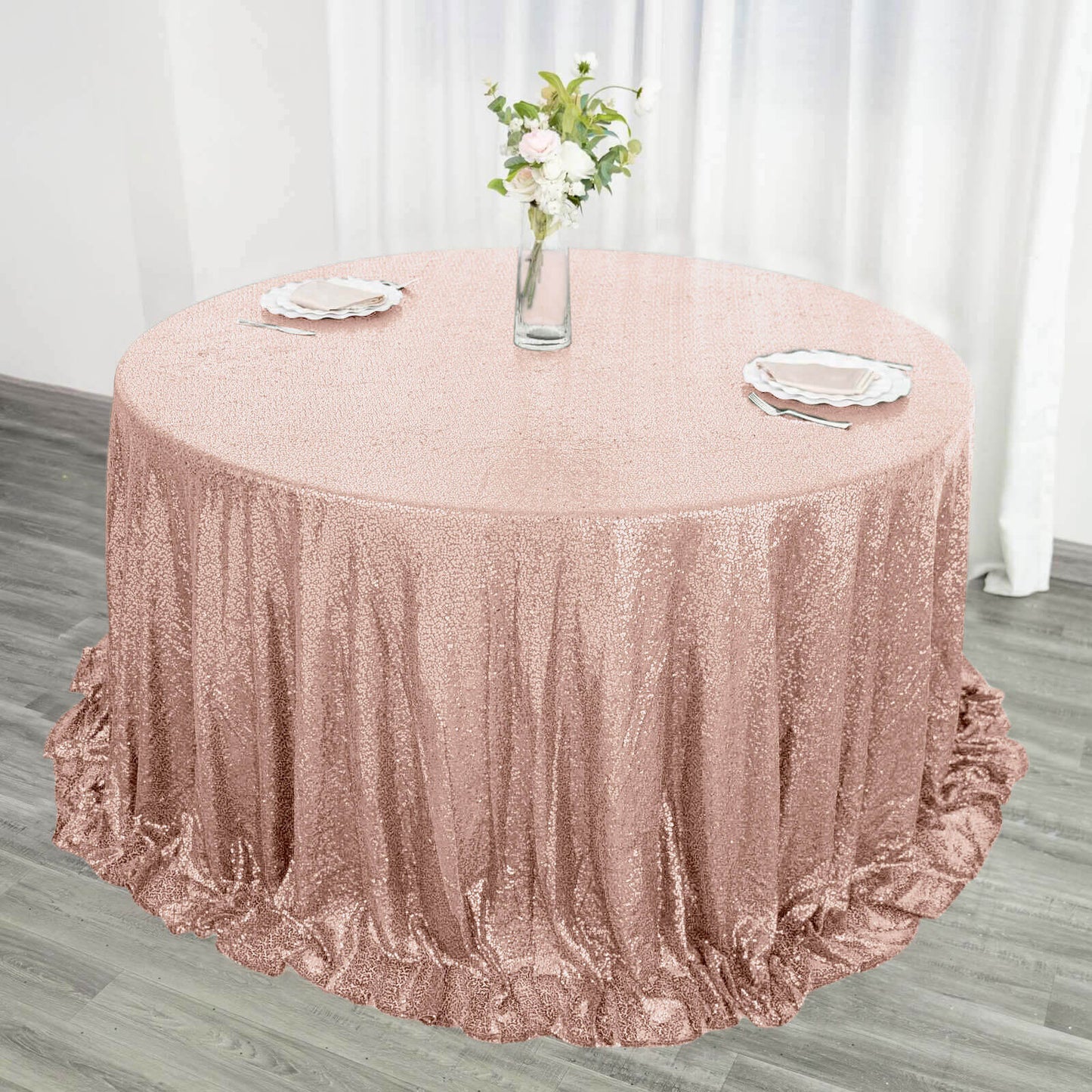 Sequin 132" Round Tablecloth Rose Gold - Seamless Dazzling Table Cover - Linen Luxes