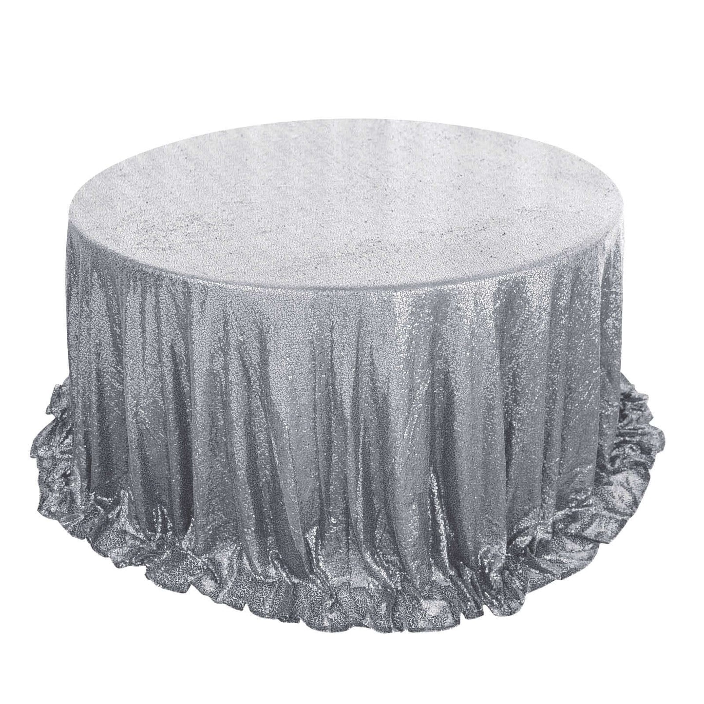 Sequin 132" Round Tablecloth Silver - Seamless Dazzling Table Cover - Linen Luxes
