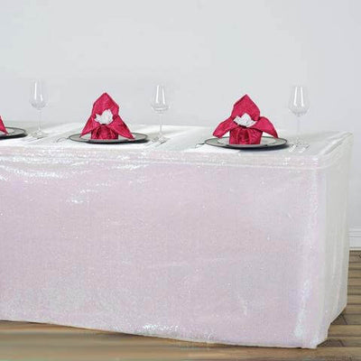 Sequin 14ft Table Skirt White Iridescent - Glitzy Design for Glamorous Celebrations - Linen Luxes