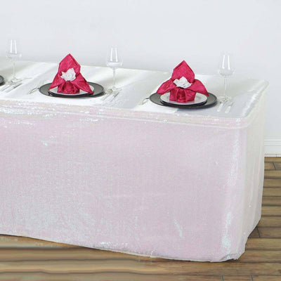 Sequin 17ft Table Skirt White Iridescent - Glitzy Design for Sophisticated Gatherings - Linen Luxes