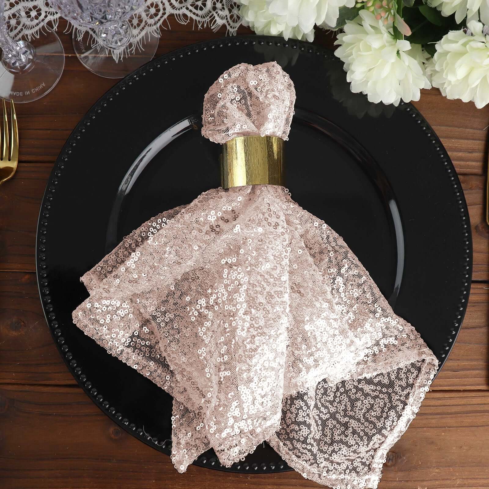 Sequin 20"x20" Napkin Blush - Shimmering Dinner Napkin - Linen Luxes
