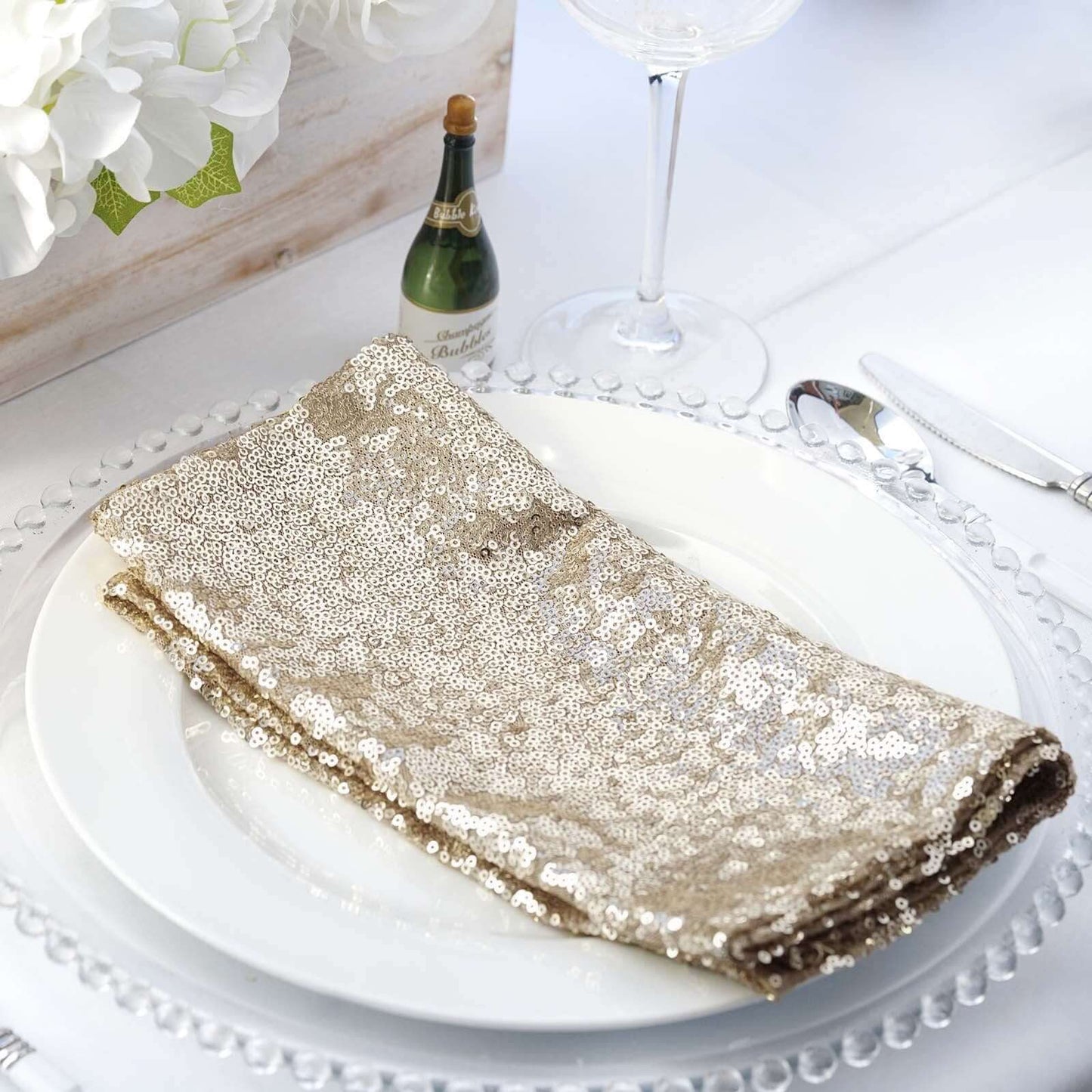 Sequin 20"x20" Napkin Champagne - Shimmering Dinner Napkin - Linen Luxes