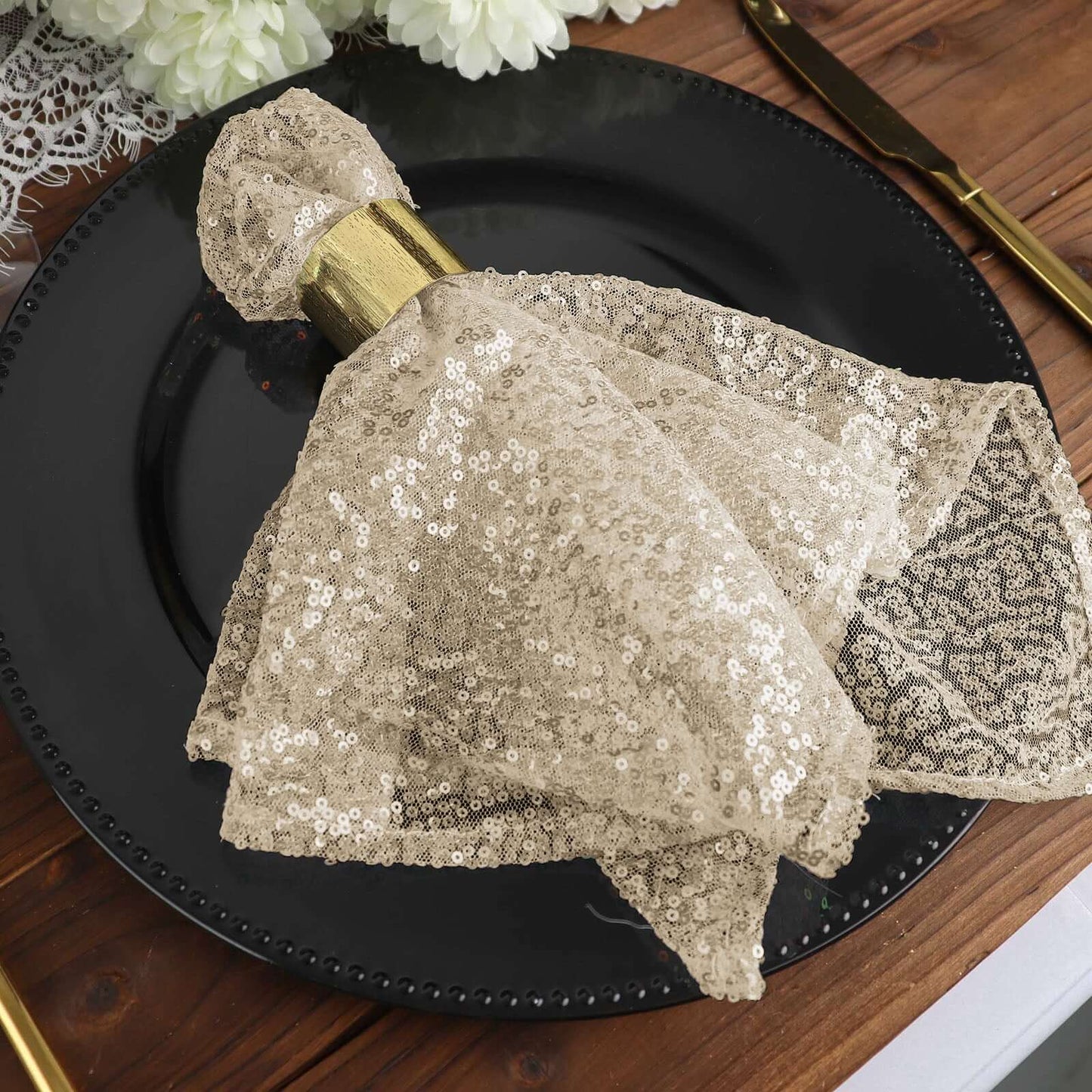 Sequin 20"x20" Napkin Champagne - Shimmering Dinner Napkin - Linen Luxes