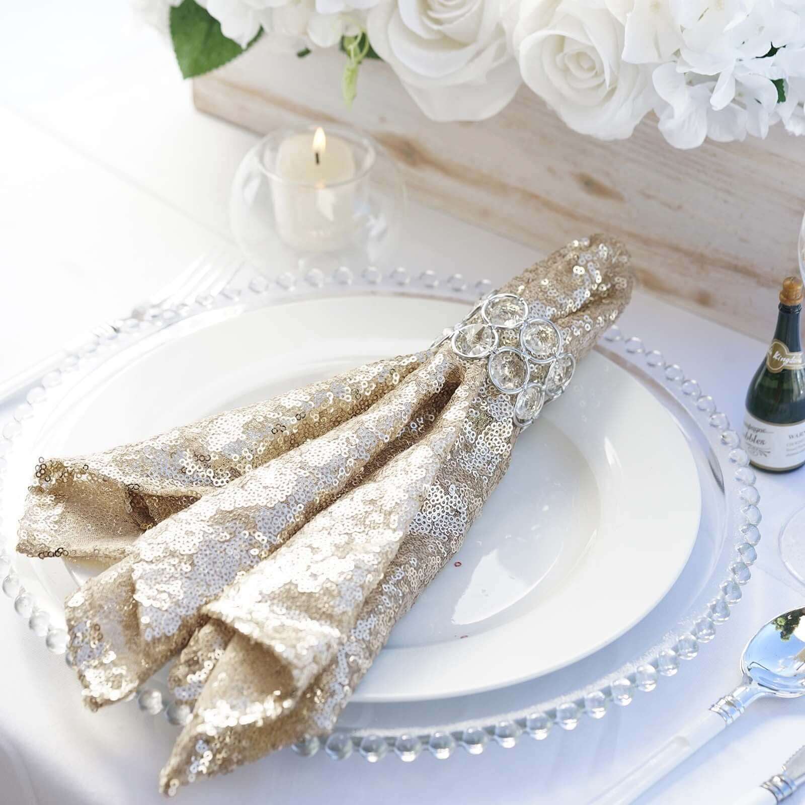 Sequin 20"x20" Napkin Champagne - Shimmering Dinner Napkin - Linen Luxes