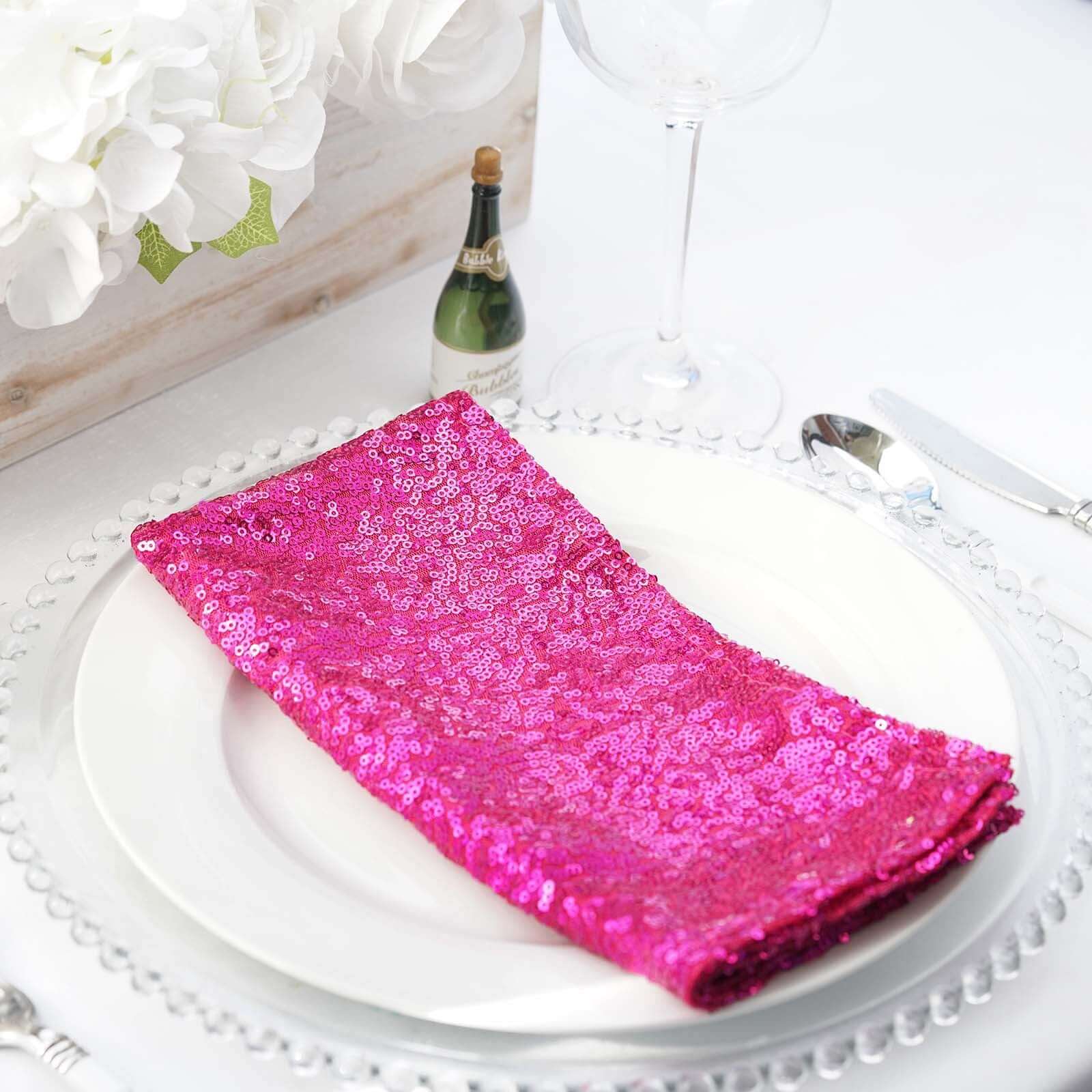 Sequin 20"x20" Napkin Fuchsia - Shimmering Dinner Napkin - Linen Luxes