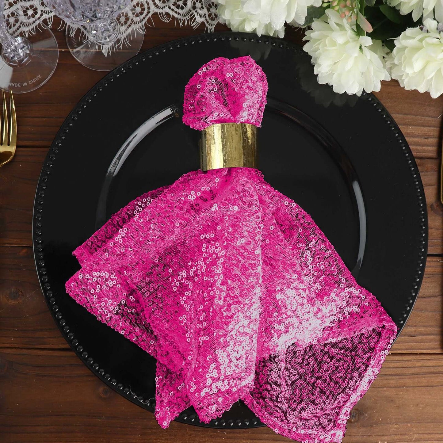 Sequin 20"x20" Napkin Fuchsia - Shimmering Dinner Napkin - Linen Luxes