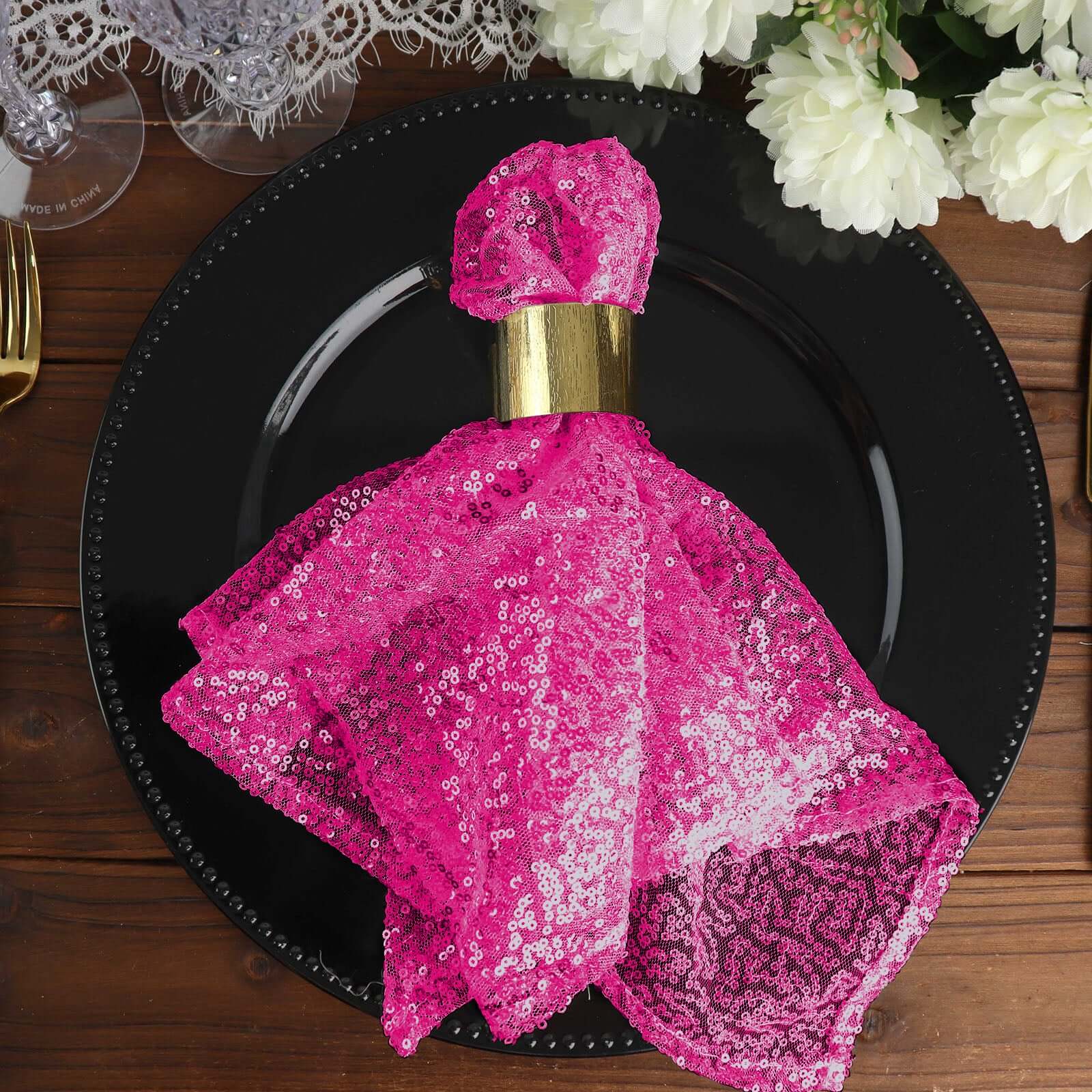 Sequin 20"x20" Napkin Fuchsia - Shimmering Dinner Napkin - Linen Luxes