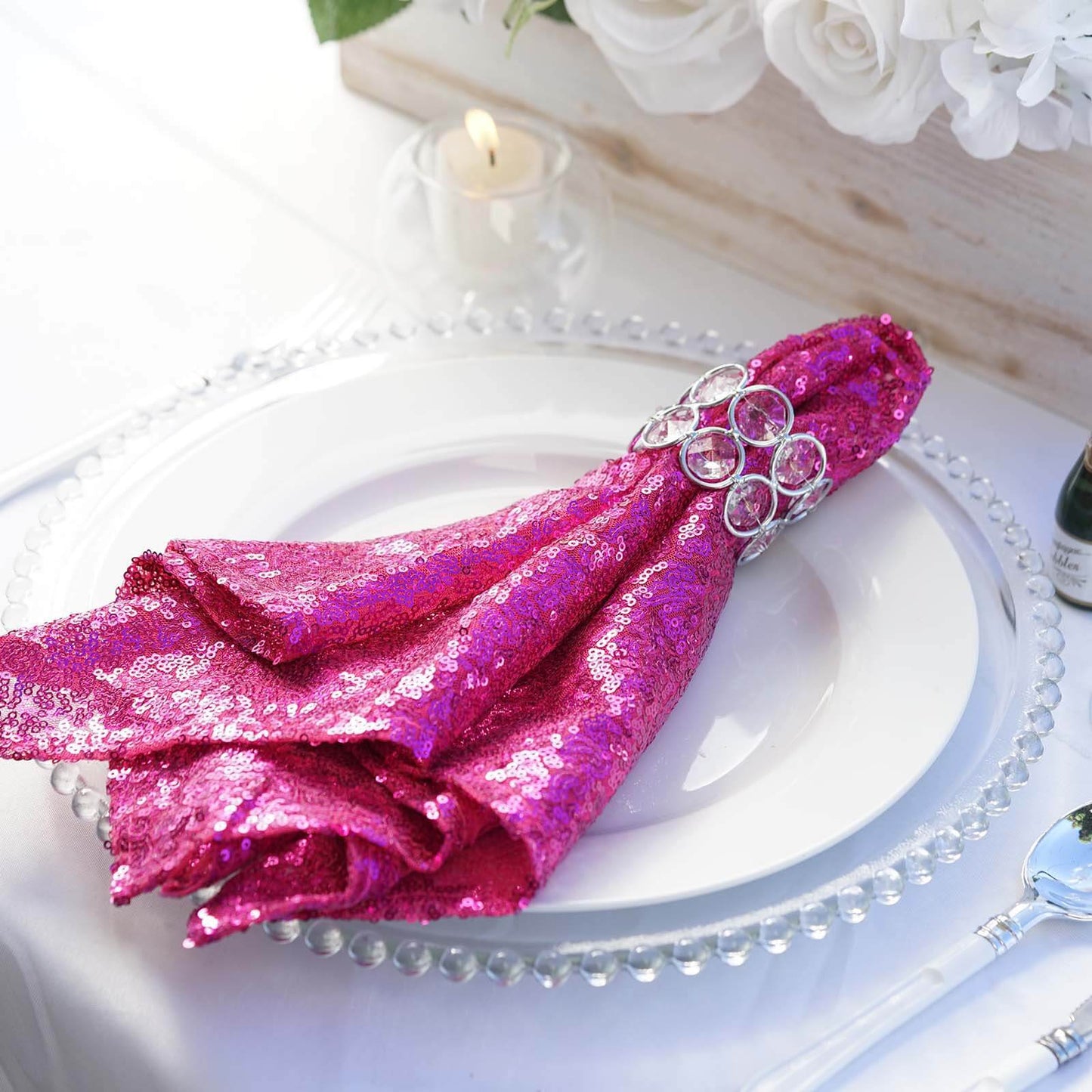 Sequin 20"x20" Napkin Fuchsia - Shimmering Dinner Napkin - Linen Luxes