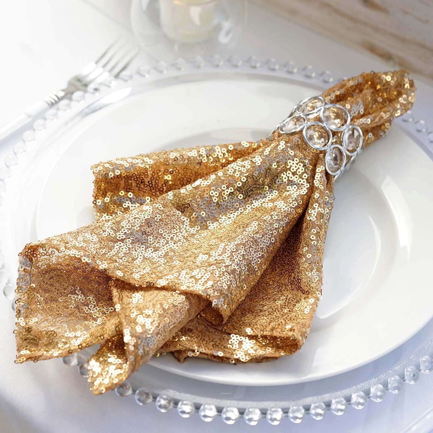 Sequin 20"x20" Napkin Gold - Shimmering Decorative Dinner Napkin for Weddings & Events - Linen Luxes