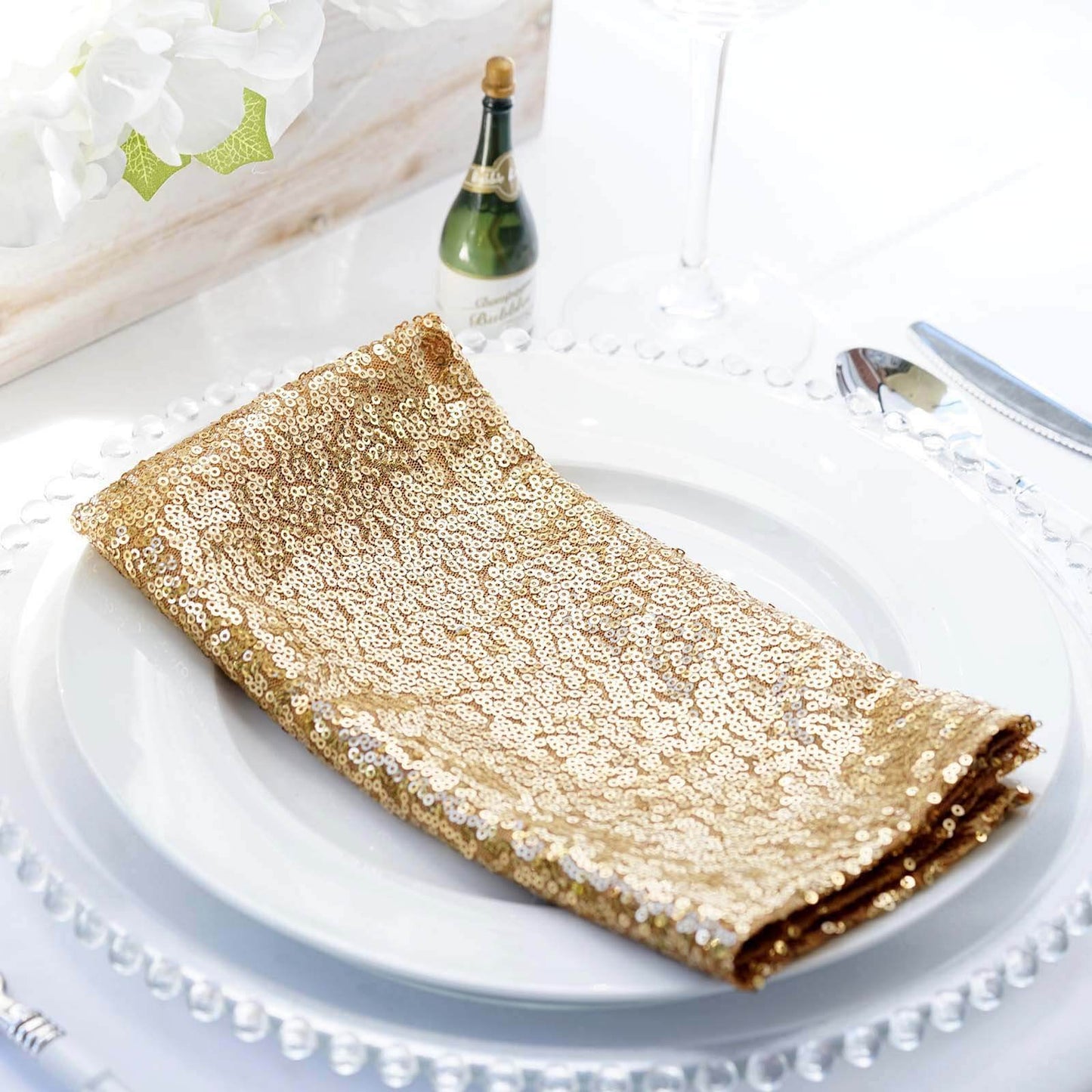 Sequin 20"x20" Napkin Gold - Shimmering Decorative Dinner Napkin for Weddings & Events - Linen Luxes