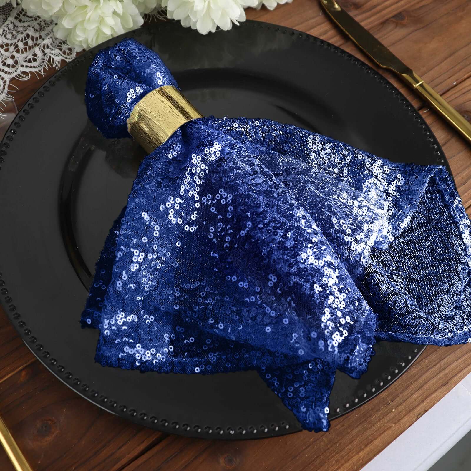 Sequin 20"x20" Napkin Navy Blue - Shimmering Dinner Napkin - Linen Luxes