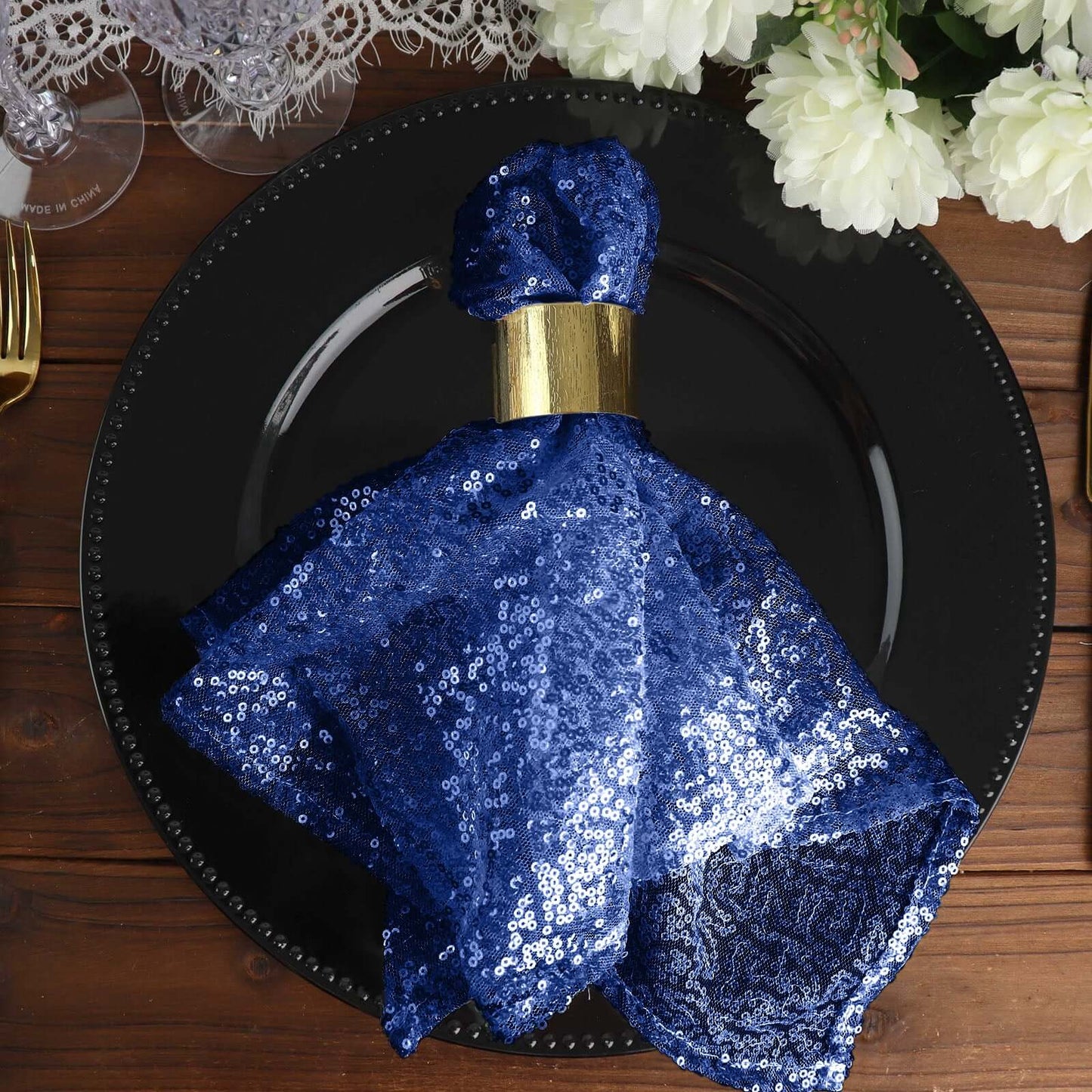 Sequin 20"x20" Napkin Navy Blue - Shimmering Dinner Napkin - Linen Luxes