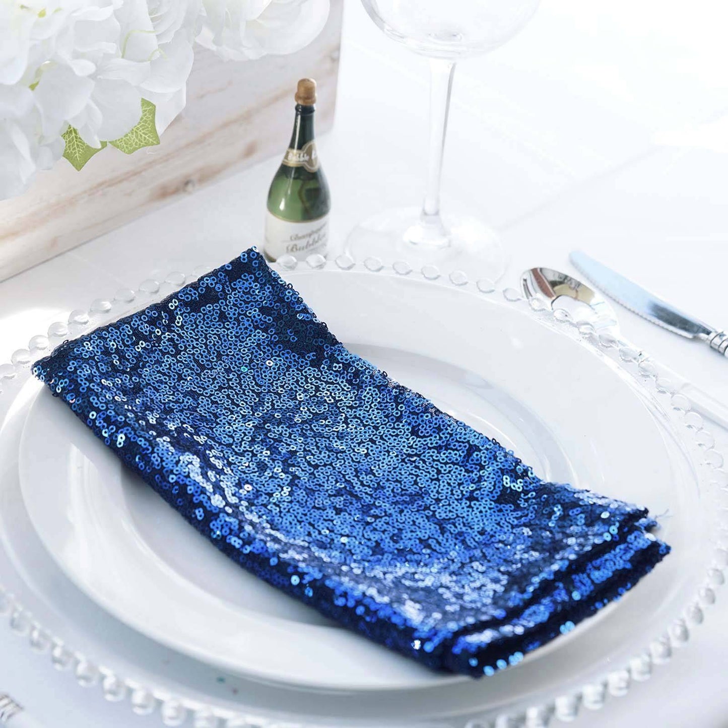 Sequin 20"x20" Napkin Navy Blue - Shimmering Dinner Napkin - Linen Luxes