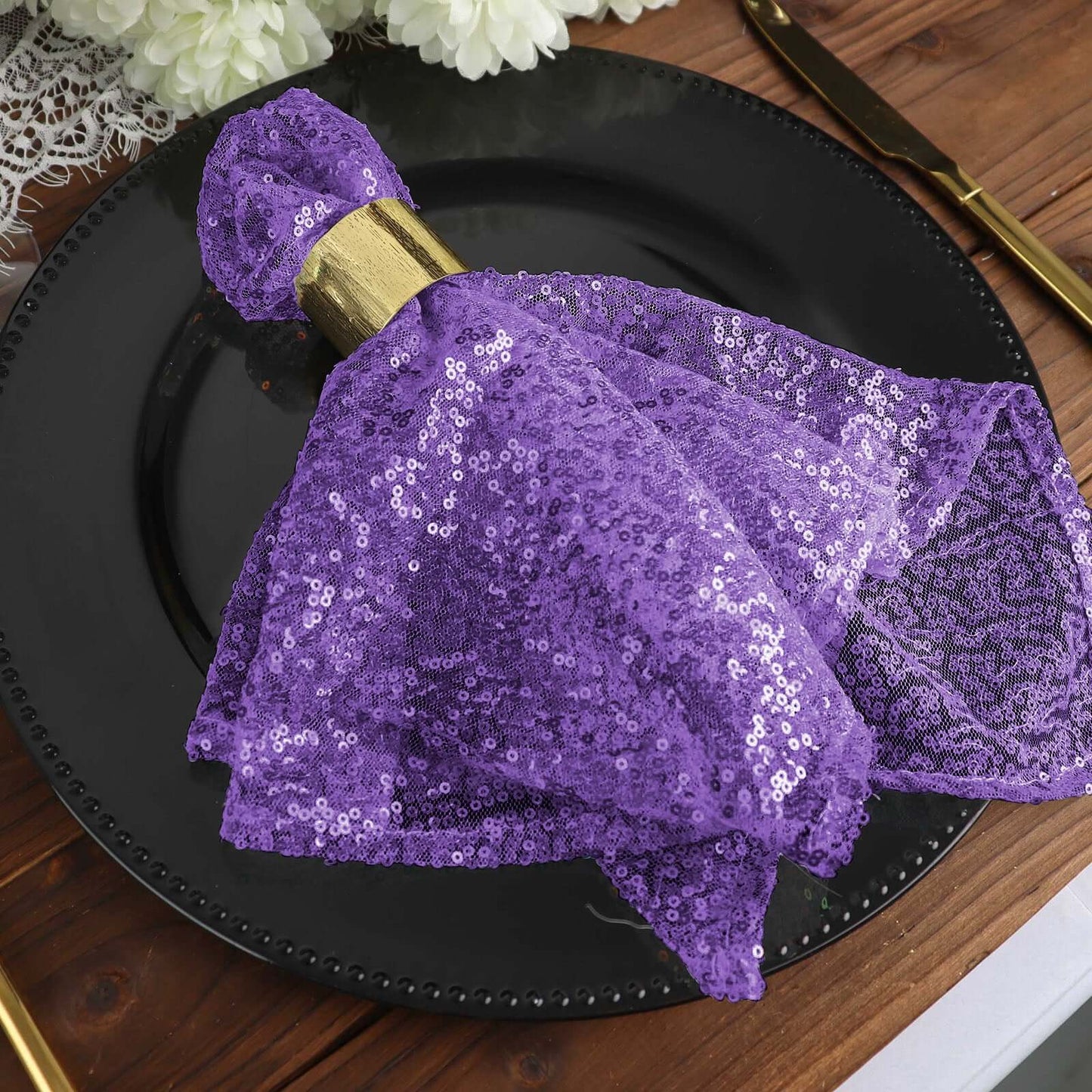 Sequin 20"x20" Napkin Purple - Shimmering Dinner Napkin - Linen Luxes