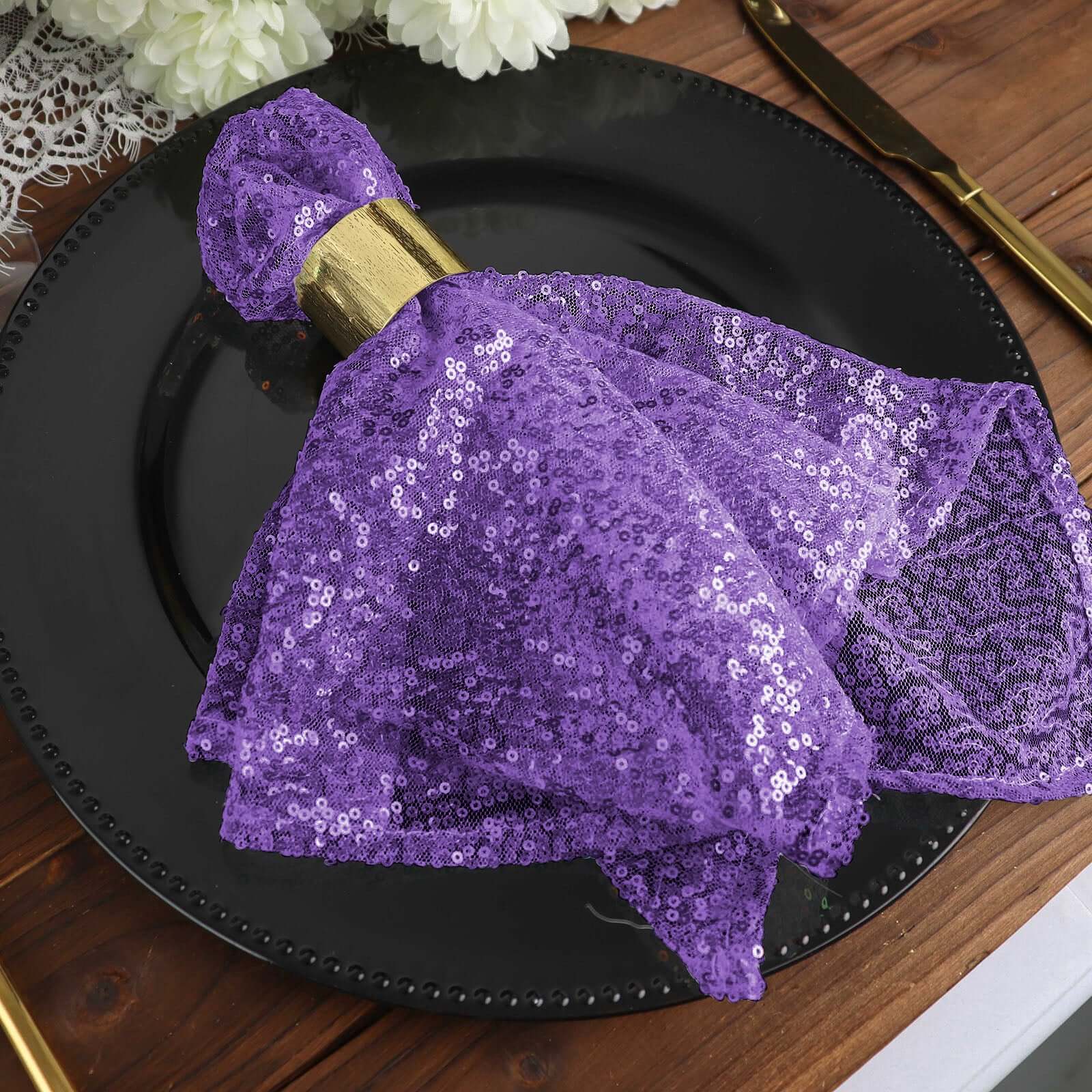 Sequin 20"x20" Napkin Purple - Shimmering Dinner Napkin - Linen Luxes