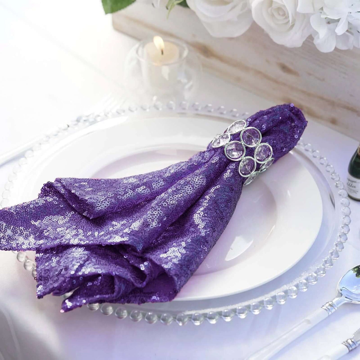 Sequin 20"x20" Napkin Purple - Shimmering Dinner Napkin - Linen Luxes