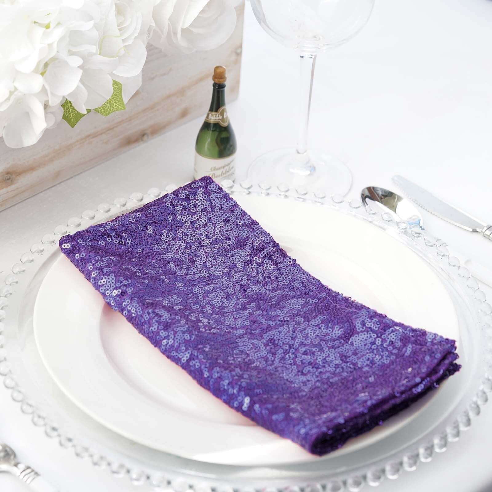 Sequin 20"x20" Napkin Purple - Shimmering Dinner Napkin - Linen Luxes