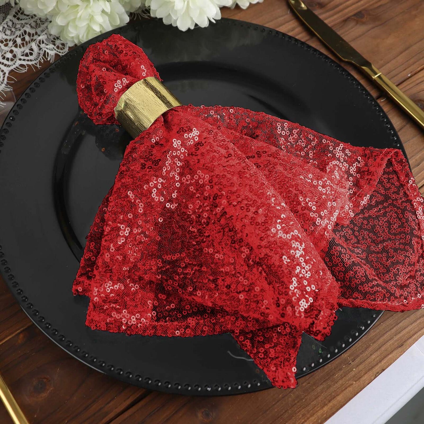 Sequin 20"x20" Napkin Red - Shimmering Dinner Napkin - Linen Luxes